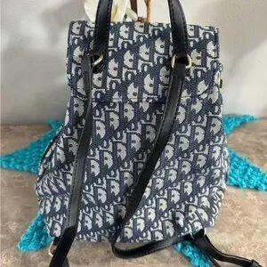 Dior Blue Oblique Backpack with Leather Trim Christian Dior Oblique Rider Backpack Canvas/Leather Navy  main image 2